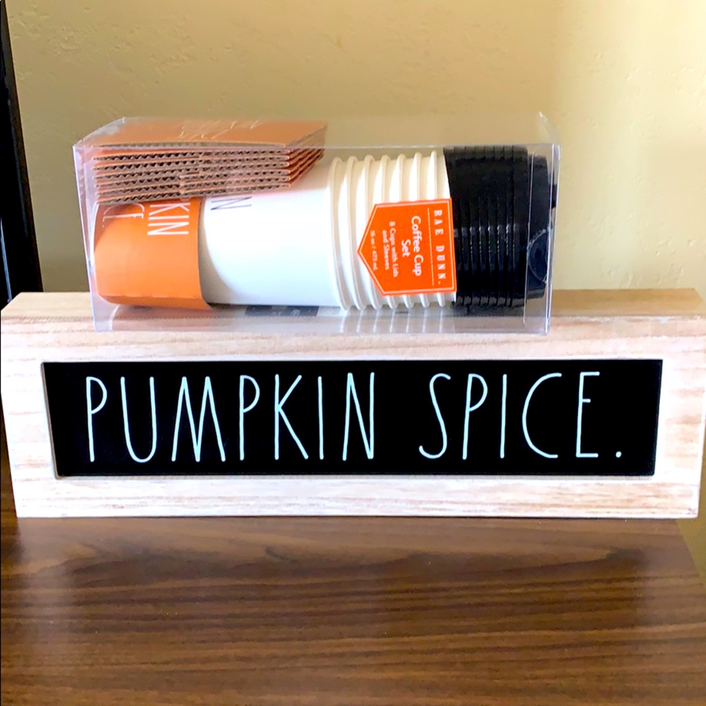 Rae Dunn pumpkin spice sign and coffee cup set